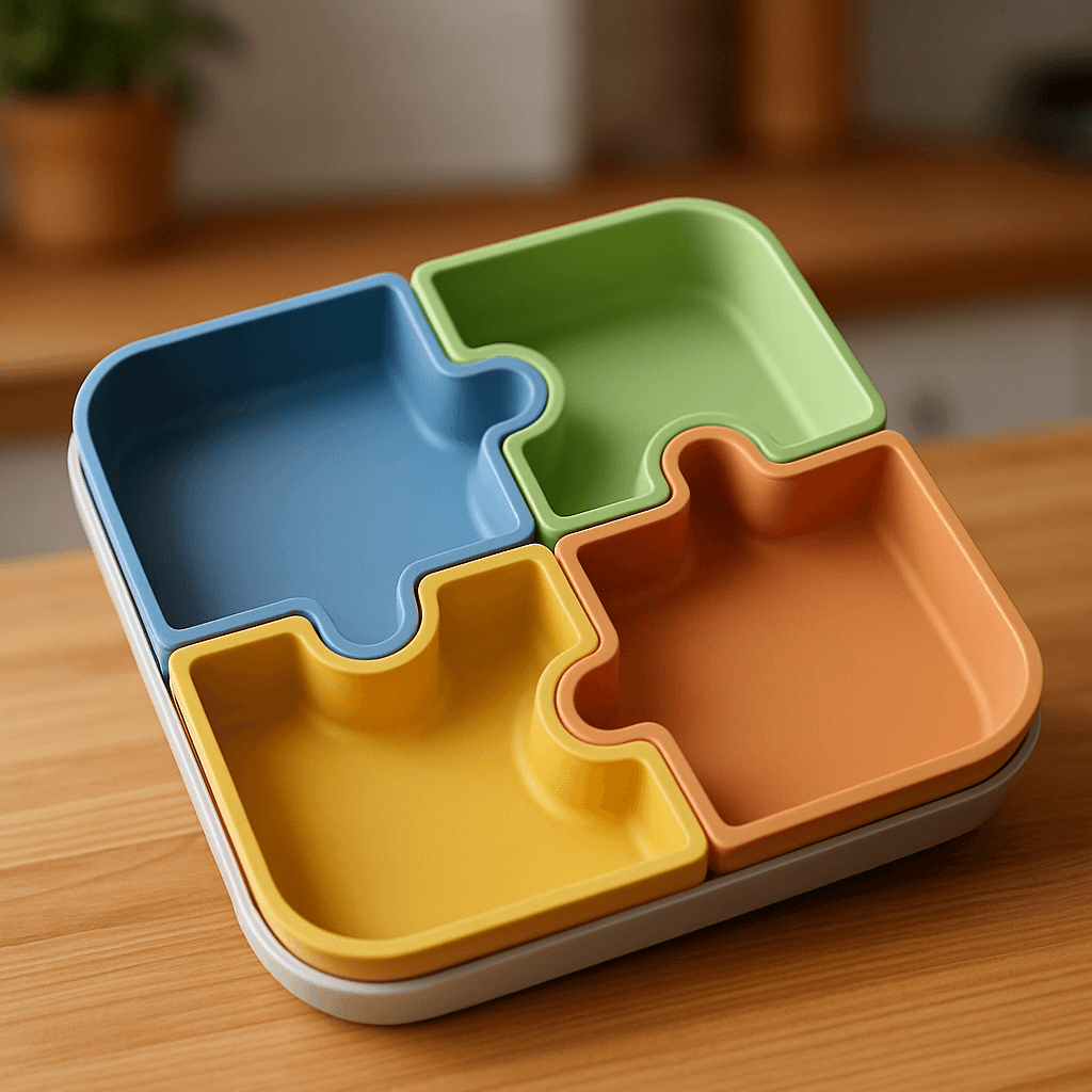 Puzzle Şeklinde Renkli 4 Bölmeli Sunum Tabak