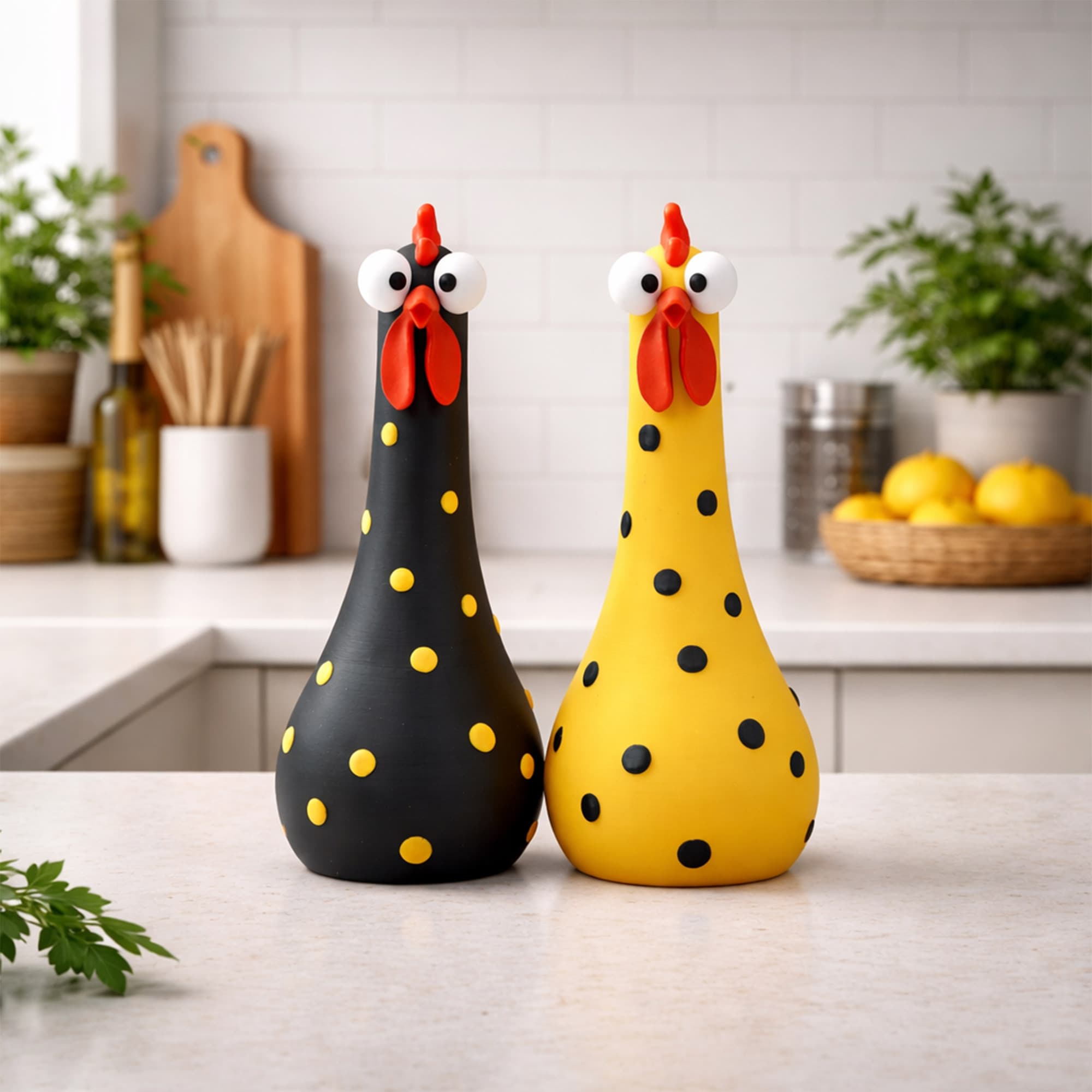 Fibrika Store FunnyChicks: Modern Benekli Dekoratif Tavuk Figür Seti